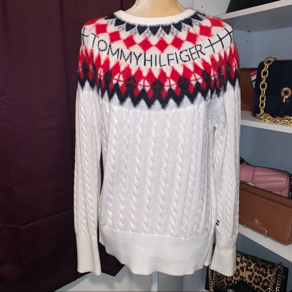 NWT Tommy Hilfiger Crew Cable Knit Fair Isle Pattern Pullover